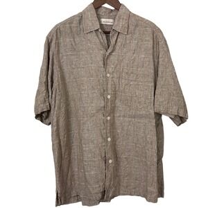 Caribbean Mens Large Linen Textured S/S Shirt Brown Vacation Quality‎ Beach Cool